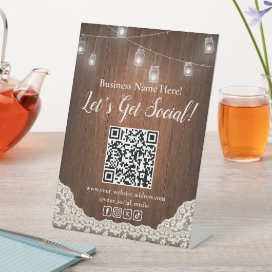 Signe De Table QR Code Social Media Business String Lights Rustiq (In SItu)
