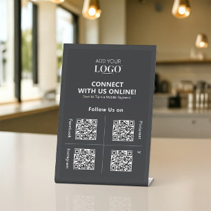 Signe De Table QR Code Social Media Connect with Us Business Logo