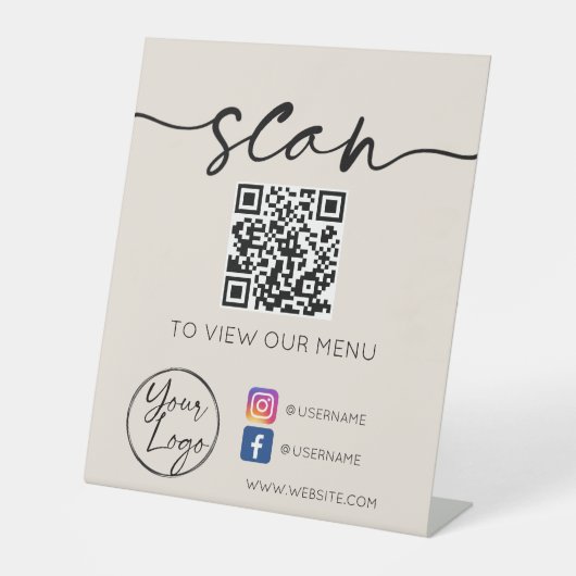 Signe De Table QR Code Social Media Greige  (Recto)