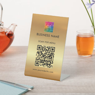 Signe De Table QR Code Votre Logo Faux Gold Custom Scan For Menu