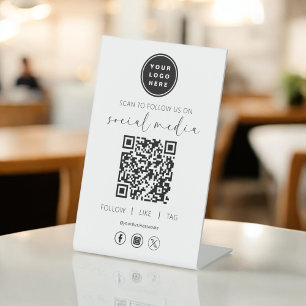 Signe De Table QR Code White Scan To Follow Us on Social Network