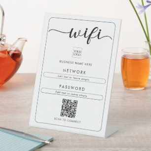 Signe De Table QR Code Wifi Réseau Mot de passe Logo Business Caf