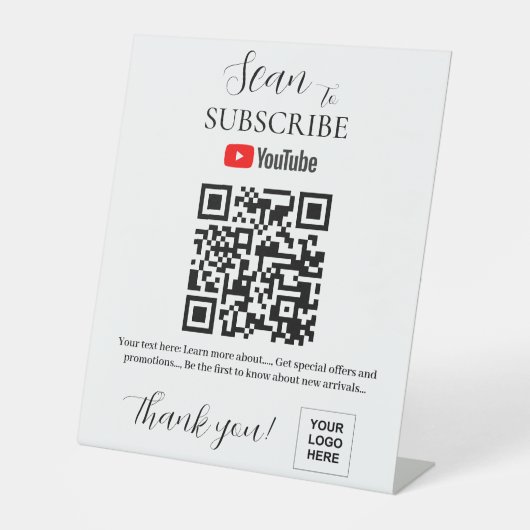 Signe De Table QR code Youtube Subscribe Pedestal Sign (Recto)