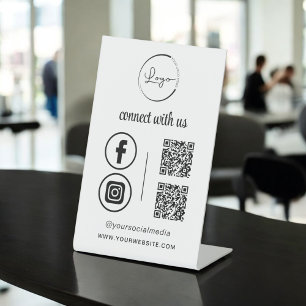 Signe De Table QR Connect With Us Business Logo Médias sociaux