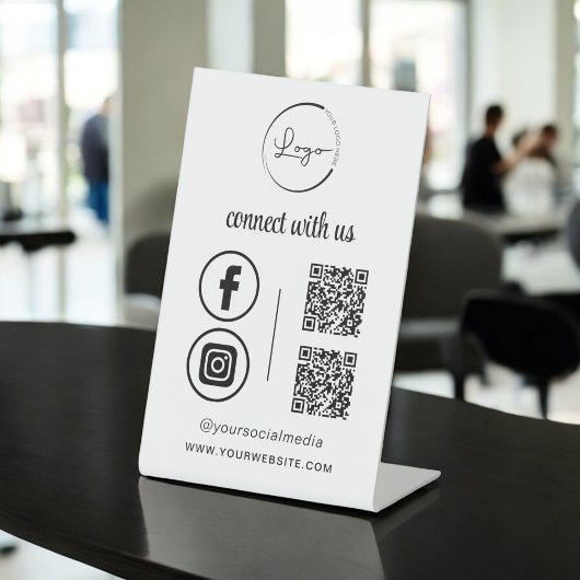 Signe De Table QR Connect With Us Business Logo Médias sociaux