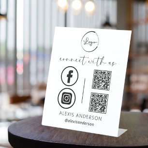 Signe De Table QR Connect With Us Business Logo Médias sociaux