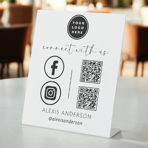 Signe De Table QR Connect With Us Business Logo Médias sociaux