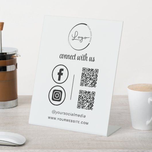 Signe De Table QR Connect With Us Business Logo Médias sociaux (In SItu)
