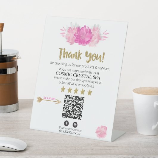 Signe De Table *~* QR FLORAL PINK Review Logo MERCI AP8 (In SItu)