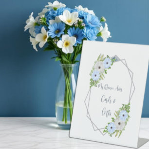 Signe De Table Quinceañera Florale Bleu Clair et Blanc Rustique