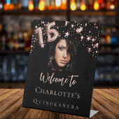 Signe De Table Quinceanera noir rose or photo étoiles bienvenue