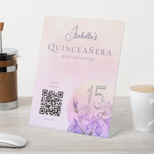Signe De Table Quinceanera personnalisée QR Code Cash App (In SItu)