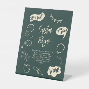 Signe De Table Quirky Doodle Graduation Party Green Custom