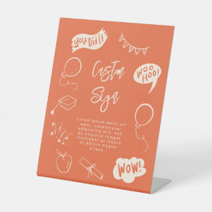 Signe De Table Quirky Doodle Graduation Party Orange Custom