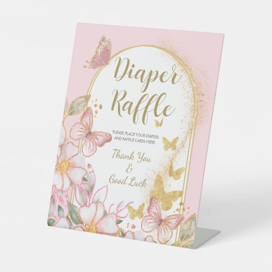 Signe De Table Raffle de couches | Baby shower papillon rose (Recto)