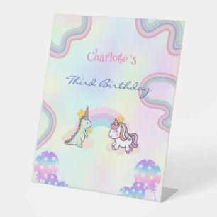Signe De Table Rainbow Unicorn & Dinosaur Friends Anniversaire Pa