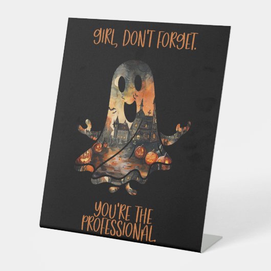 Signe De Table Rappel Professionnel Humour Fantôme d'Halloween (Recto)
