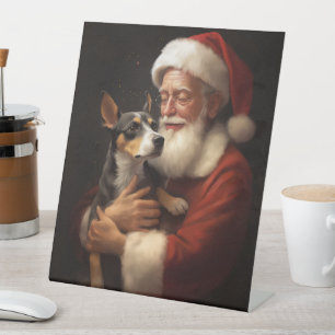 Signe De Table Rat Terrier avec le Père Noël Festif Noël
