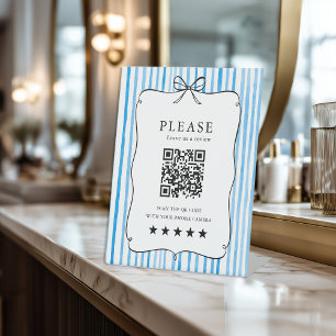 Signe De Table Rayure vintage bow Code QR Review Bleu Rouge Blanc