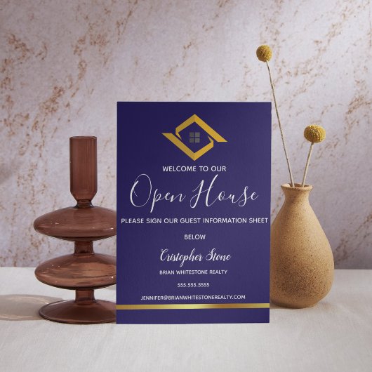 Signe De Table Real Estate Navy Blue House Logo Modern Realtor