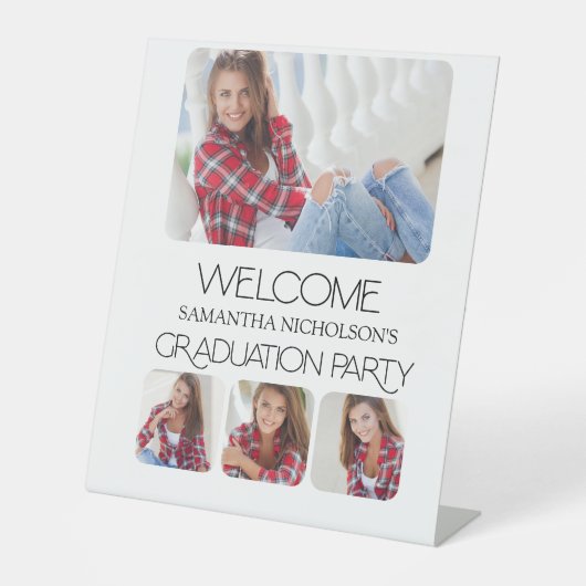 Signe De Table Réception moderne 4 Photo Graduation Party Welcome (Recto)