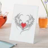 Signe De Table Red Angel Coeur avec ailes (In SItu)