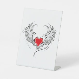 Signe De Table Red Angel Coeur avec ailes