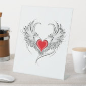Signe De Table Red Angel Coeur avec ailes (In SItu)