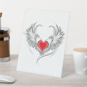 Signe De Table Red Angel Coeur avec ailes (In SItu)