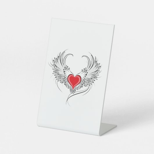 Signe De Table Red Angel Coeur avec ailes (Recto)
