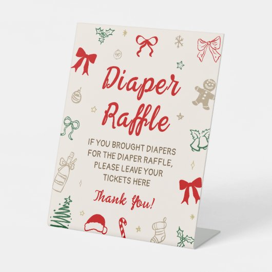 Signe De Table Red Bow Christmas Baby Shower Diaper Raffle Game (Recto)