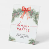 Signe De Table Red Bow Christmas Baby Shower Diaper Raffle Sign (Recto)