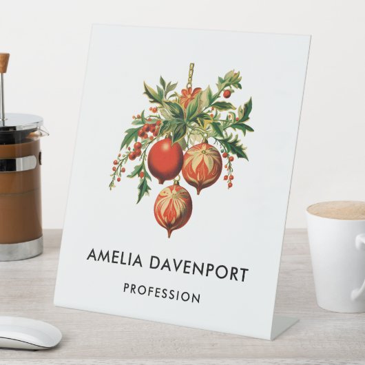 Signe De Table Red Christmas Baubles avec Holly Festive (In SItu)