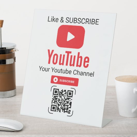 Signe De Table Red Play Button YouTube Subscribe QR Code White (In SItu)