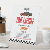 Signe De Table Red Race Car Anniversaire Fête Heure Capsule (In SItu)