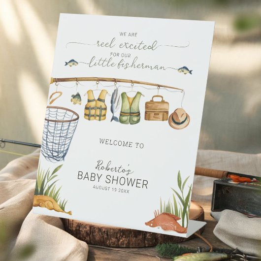 Signe De Table Reel Excité pour notre petit Baby shower pêcheur