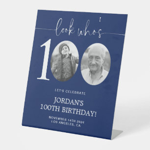 Signe De Table Regardez qui a 100 ans 100e anniversaire bleu