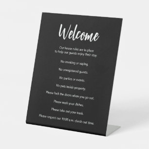 Signe De Table Règles de la Maison de vacances Modèle noir et bla