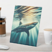 Signe De Table Requin dans la mer bleue profonde & soleil (In SItu)