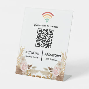 Signe De Table Réseau Wi-Fi Baby shower aquarelle Code QR