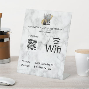 Signe De Table Réseau Wifi Mot de passe QR Code Logo Marble Pedes