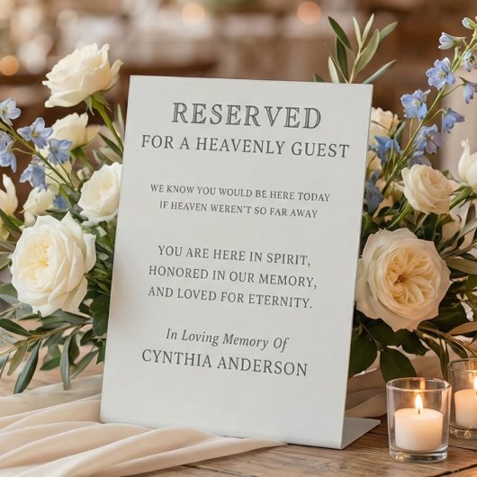 Signe De Table Reserved for Heavenly Guest Wedding Memorial