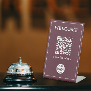 Signe De Table Restaurant Brown foncé Café Bar Menu Code QR Logo