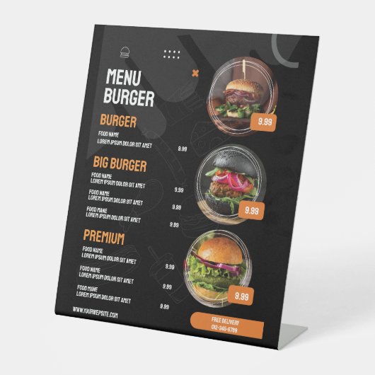 Signe De Table Restaurant Burger Noir Élégant Menu Invitation (Recto)