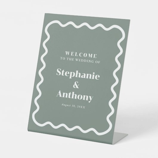 Signe De Table Retro 1950 Wavy Edge Sage Green Mariage (Recto)