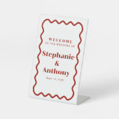 Signe De Table Retro 1950s Wavy Edge Mariage rouge foncé (Recto)