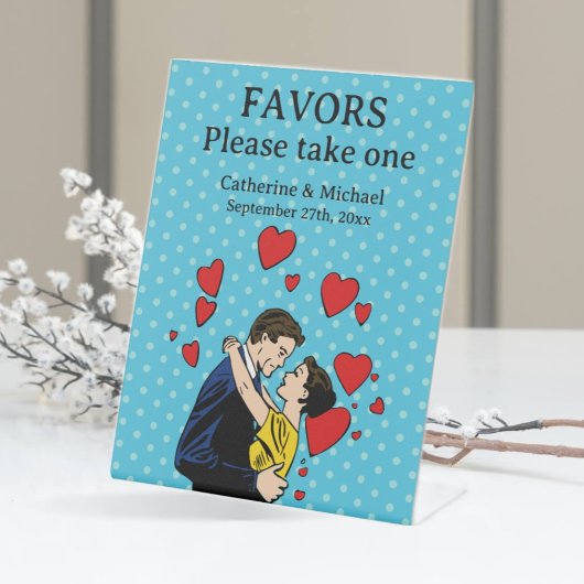 Signe De Table Retro 70's Pop Art Comic Livre Mariage romantique