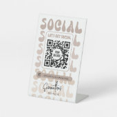 Signe De Table Retro Beige Modern Logo Social Media QR Code (Recto)