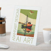 Signe De Table Retro Fishing Boat Reflection Mid-Century (In SItu)