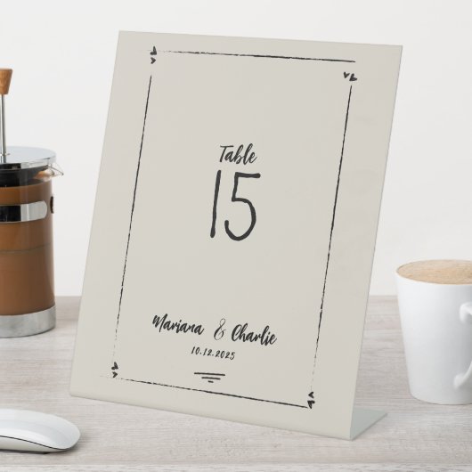 Signe De Table Retro Grey Hand Drawn Illustrated Wedding (In SItu)
